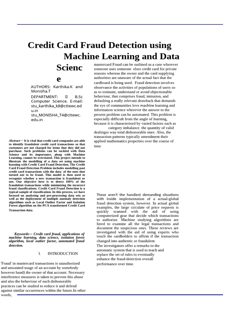 Credit Card Fraud Detection with ML | PDF | Outlier | Machine Learning