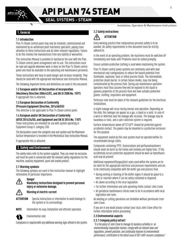 Plan 74 Steam Seal System Manual | PDF | Valve | Pump