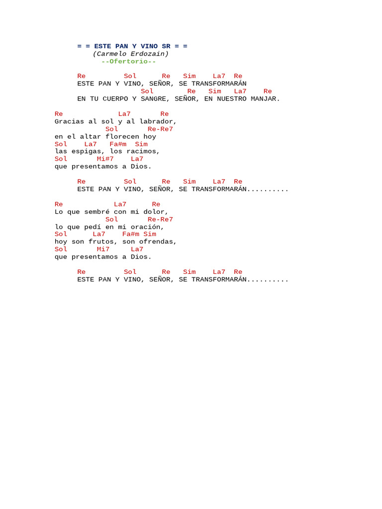 Este Pan y Vino: Letra y Acordes | PDF
