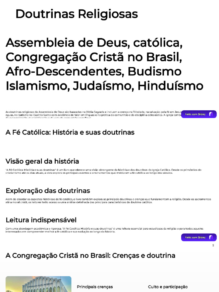 Doutrinas Religiosas Assembleia de Deus, Católica, Congregação Cristã ...