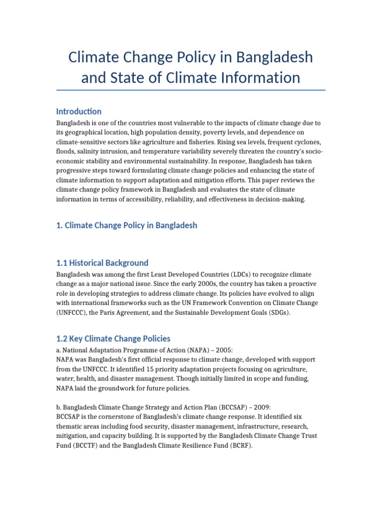 Climate Change Policy Bangladesh | PDF | Climate Change | United ...