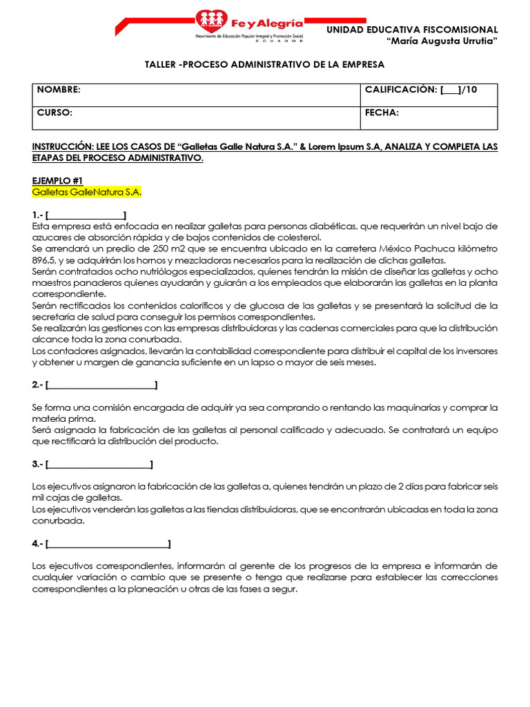 Taller de Proceso Administrativo Empresarial | PDF | Business | Marketing