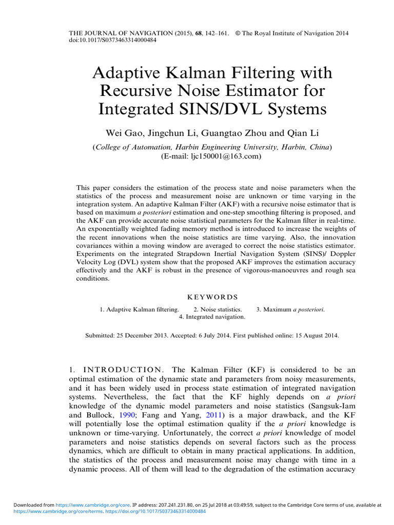 Div Class Title Adaptive Kalman Filtering With Recursive Noise ...