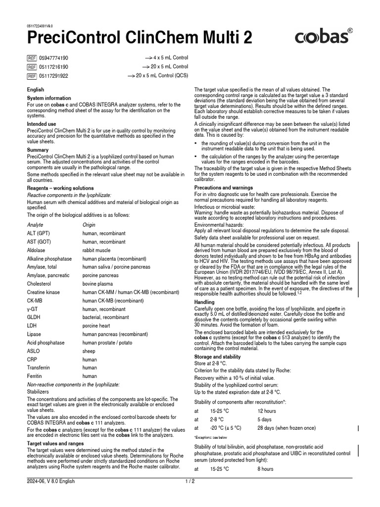 PreciControl ClinChem Multi 2 | PDF | Alanine Transaminase | Medical ...