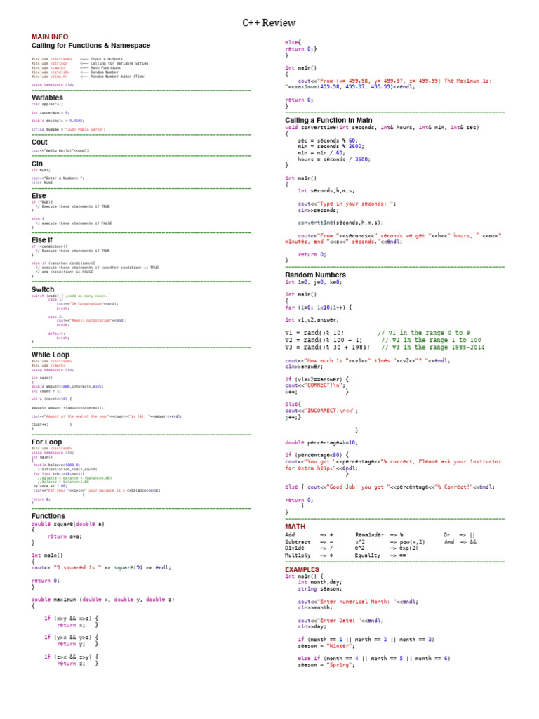 General C Cheat Sheet | PDF | Namespace | Pointer (Computer Programming)