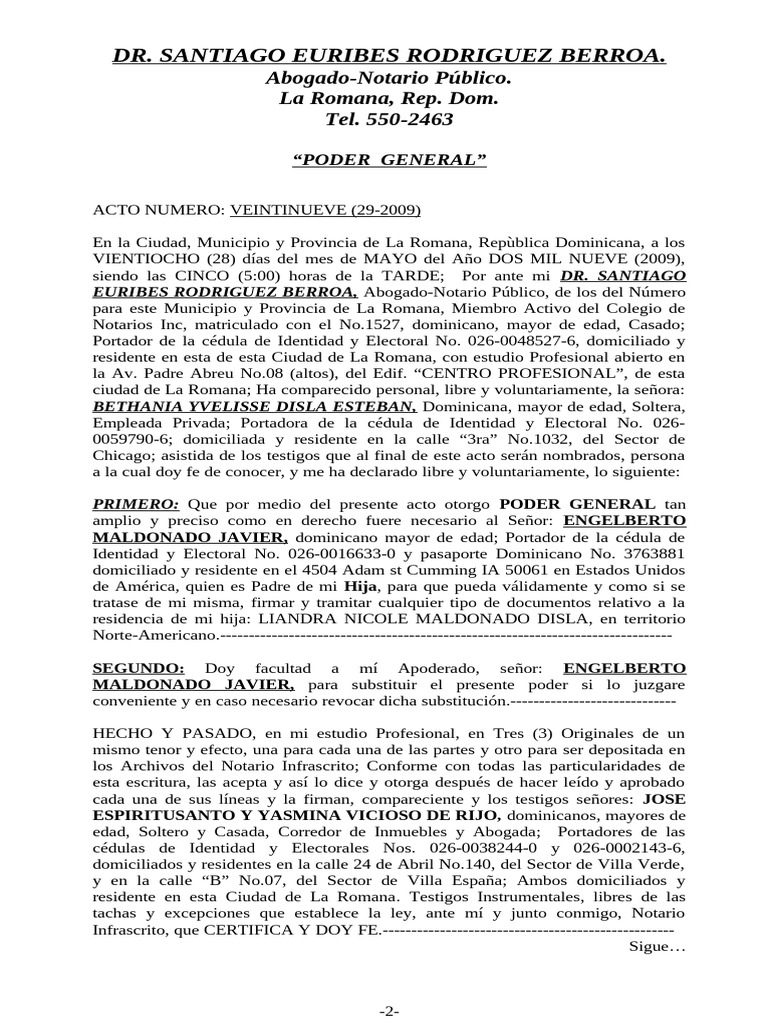 Poder General Notarial en La Romana | PDF