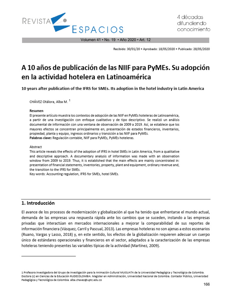A 10 Años de Publicación de Las NIIF para PyMEs. Su Adopción en La ...