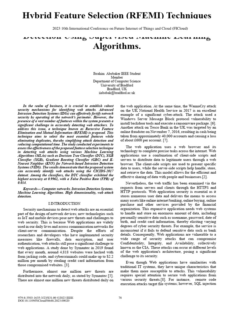 Web Attack Detection via RFEMI Techniques | PDF | Sensitivity And ...