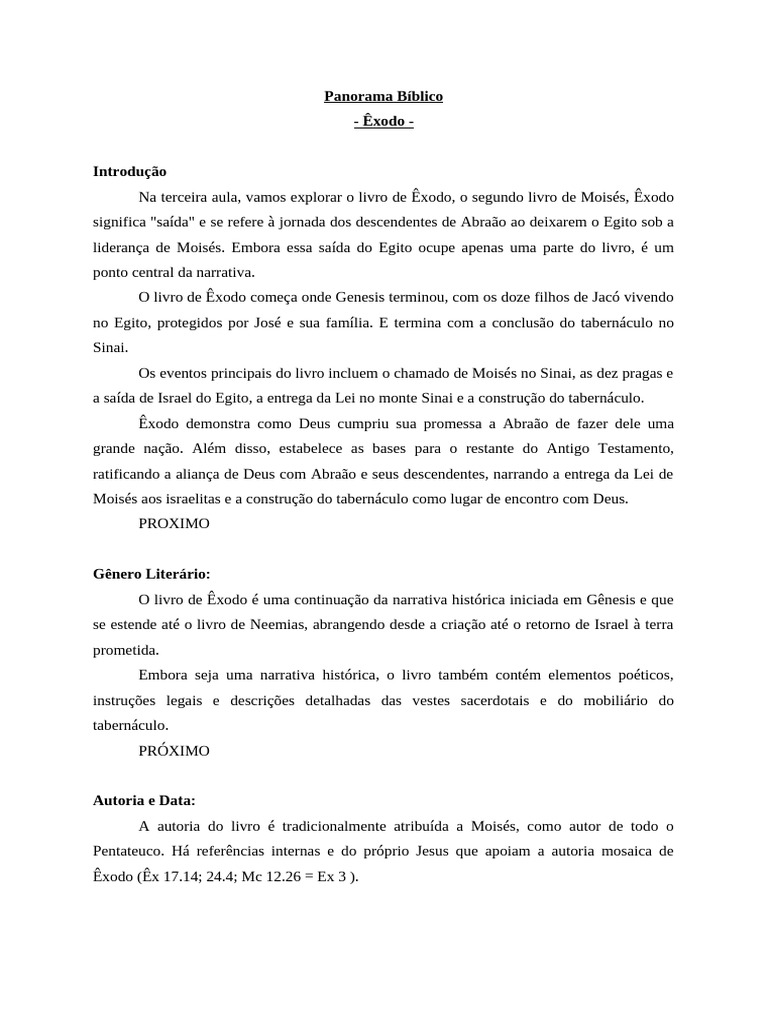 Aula Panorama De êxodo Pdf Livro Do êxodo Moisés