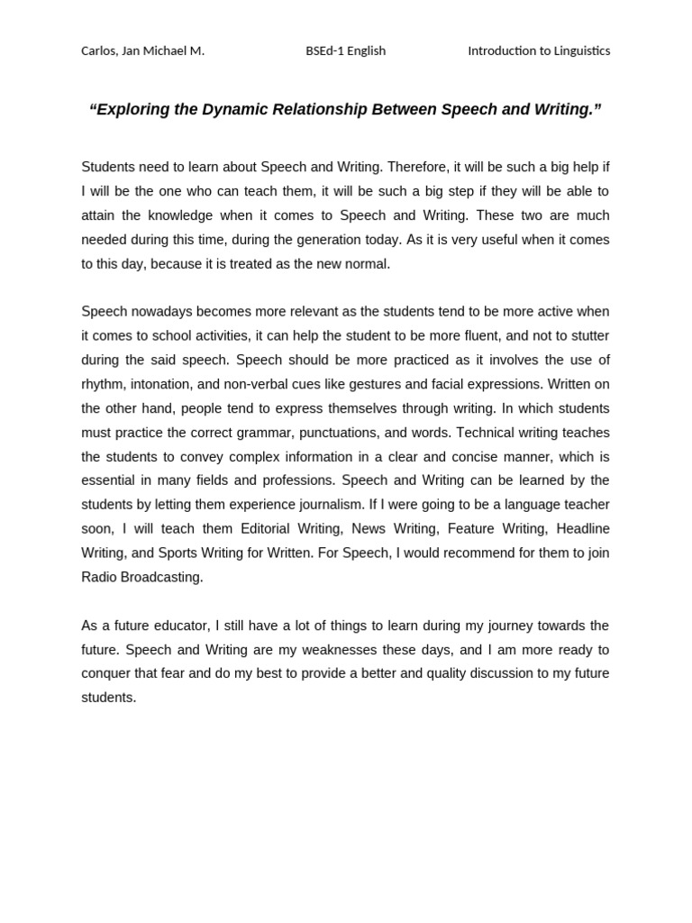 Exploring The Dynamic Relationship Between Speech and Writing. | PDF