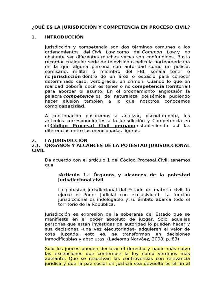 Jurisdicción y Competencia en Proceso Civil | PDF | Jurisdicción | Ley ...