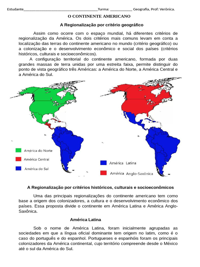 Regionalização do Continente Americano | PDF | Américas | América Latina
