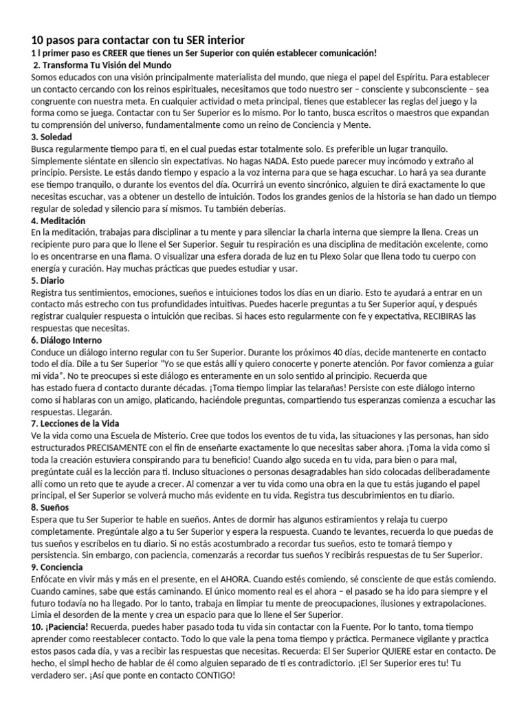 10 Pasos para Conectar con tu Ser Superior | PDF | Meditación | Amor