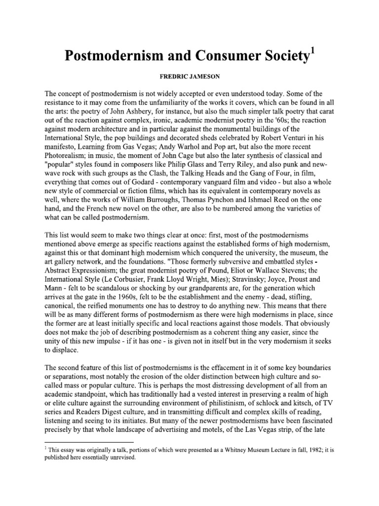 Postmodernism and Consumer Culture - Jameson | PDF