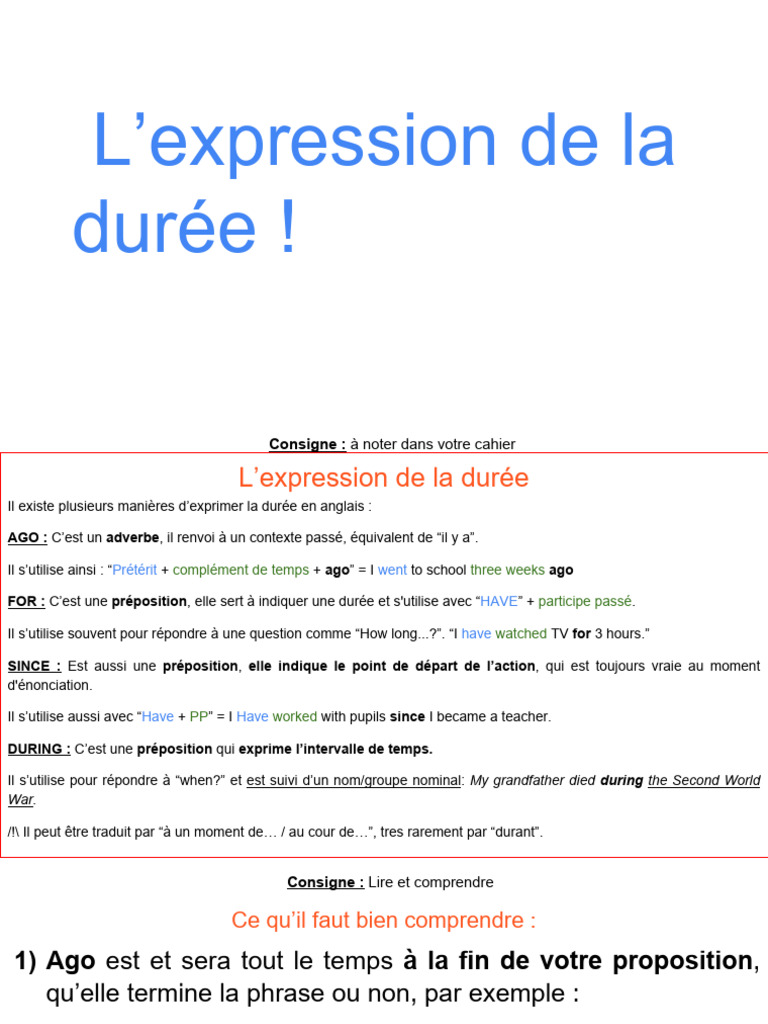 Exprimer la durée en anglais | PDF