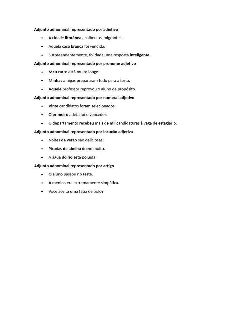 Exemplos de Adjunto Adnominal | PDF