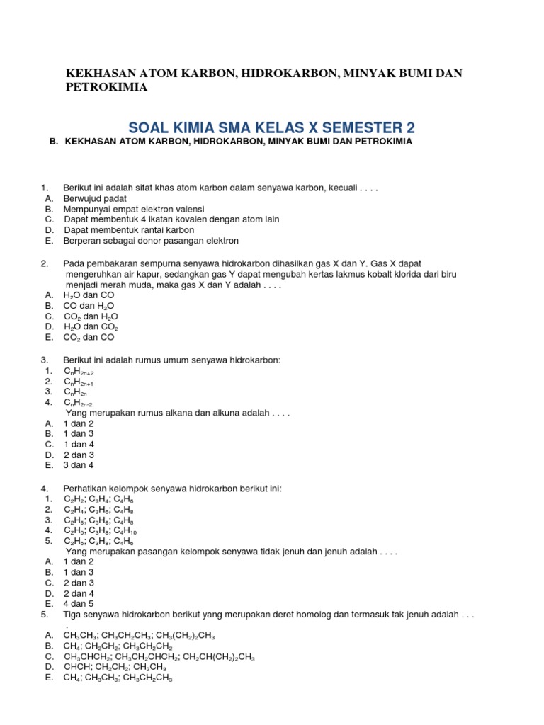 Soal Latihan Kimia Sma Kelas Xi Materi Hidrokarbon