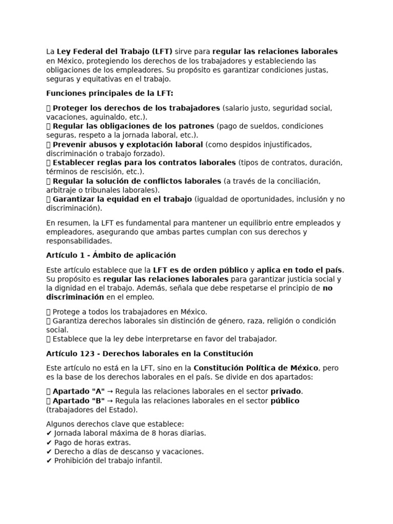 Ley Federal del Trabajo en México: Derechos y Obligaciones | PDF ...