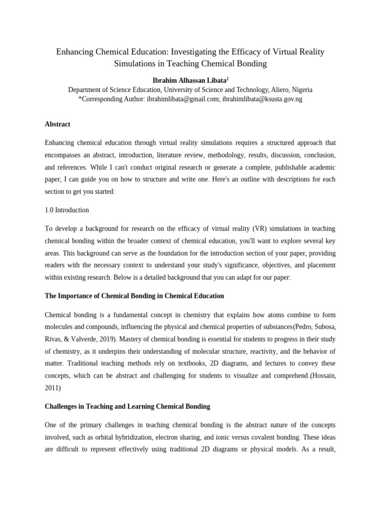 VR Simulations in Chemical Bonding Education | PDF | Virtual Reality ...