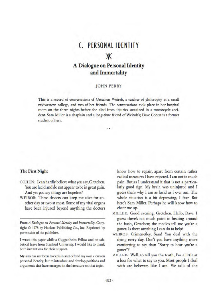 A Dialogue on Personal Identity and Immortality-Perry (part 1) | PDF ...