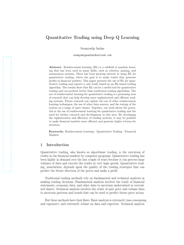 Quantitative Trading Using Deep Q Learning: Abstract | PDF ...