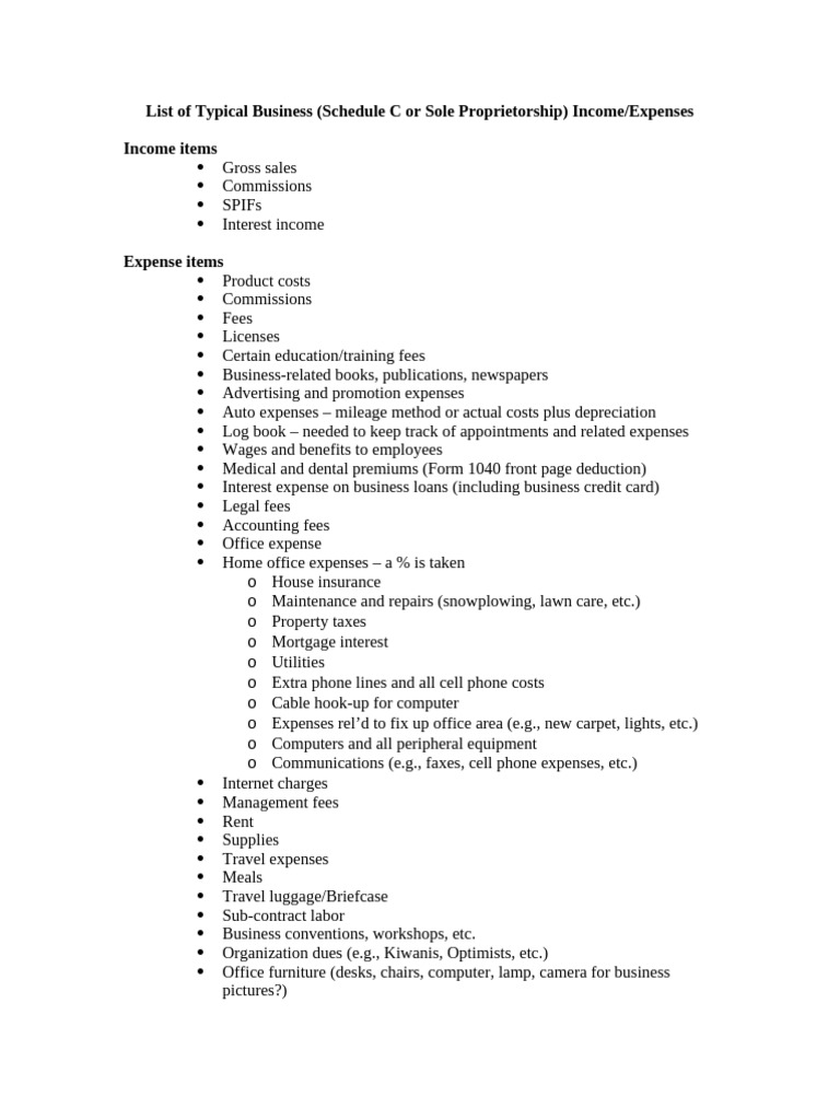 List of Typical Business Expenses | PDF