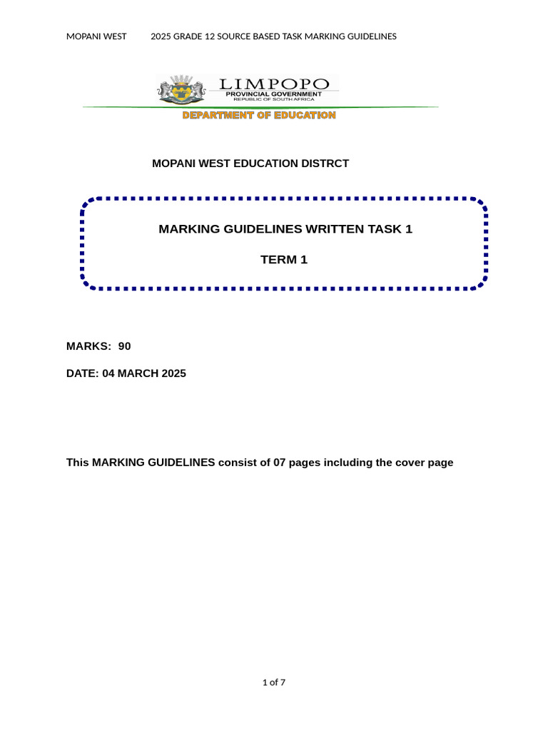 2025 Mopani West Grade 12 Task Guidelines | PDF | Unemployment ...