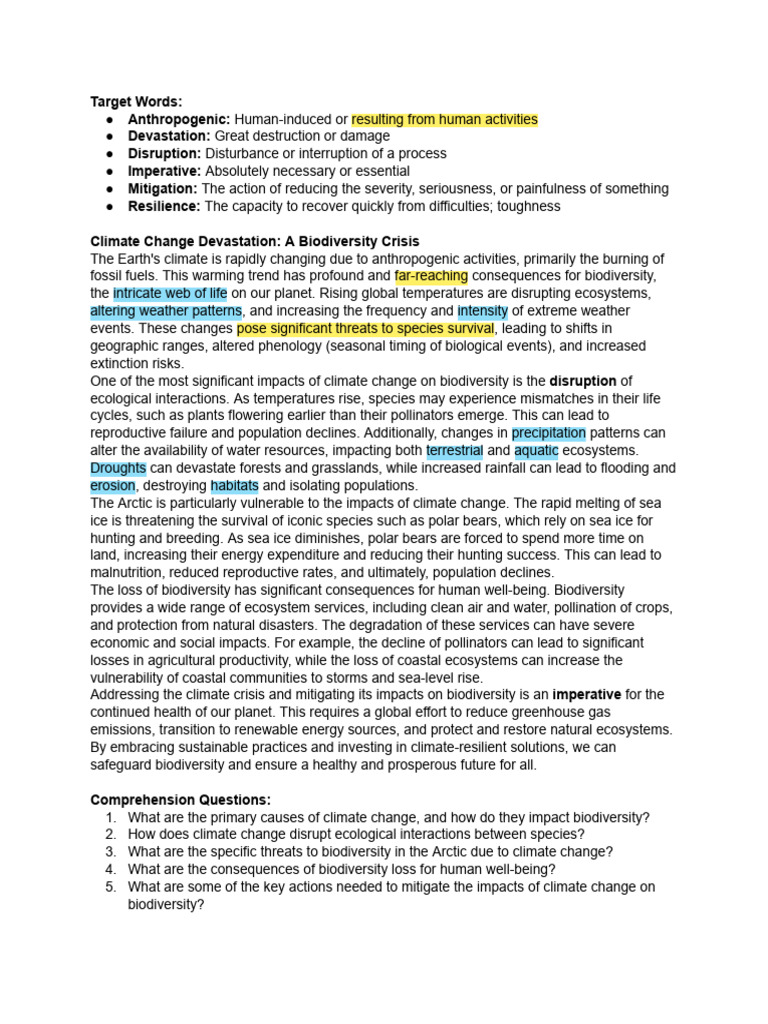 Climate Change Devastation - A Biodiversity Crisis | PDF | Climate ...