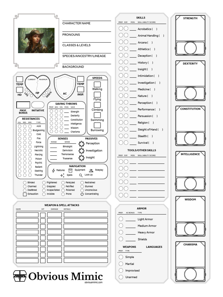 Obvious Mimic Character Sheet | PDF