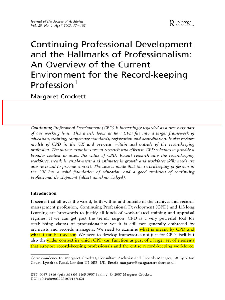 Continuing Professional Development and The Hallmarks of ...
