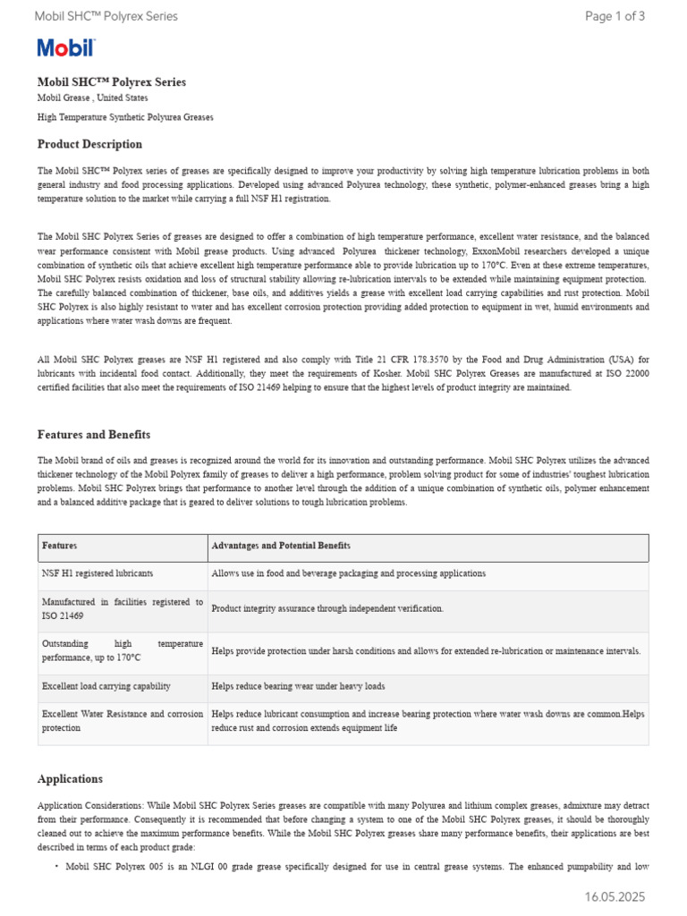 GL XX Mobil SHC Polyrex Series | PDF | Lubricant | Materials