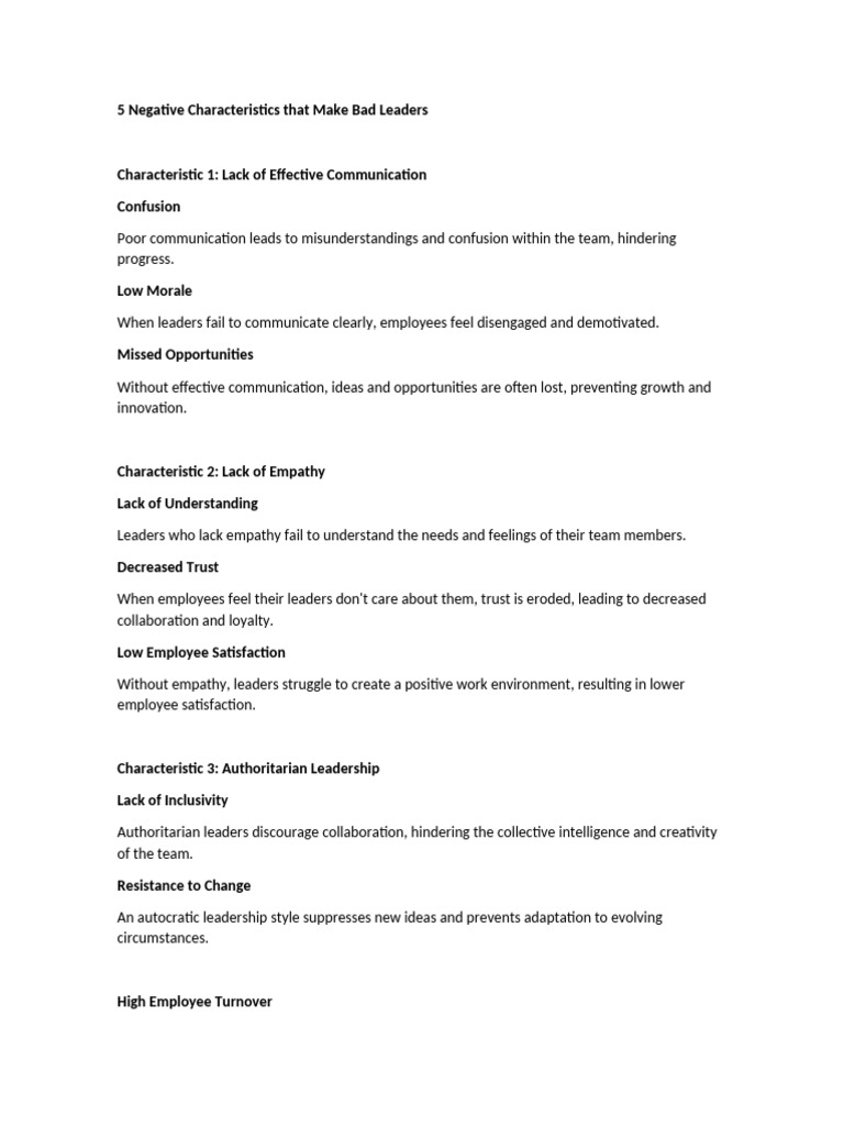 5 Negative Characteristics Leaders Guion | PDF | Leadership | Empathy