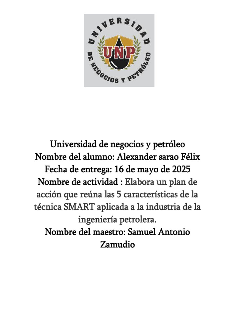 Plan de Acción SMART en Ingeniería Petrolera | PDF