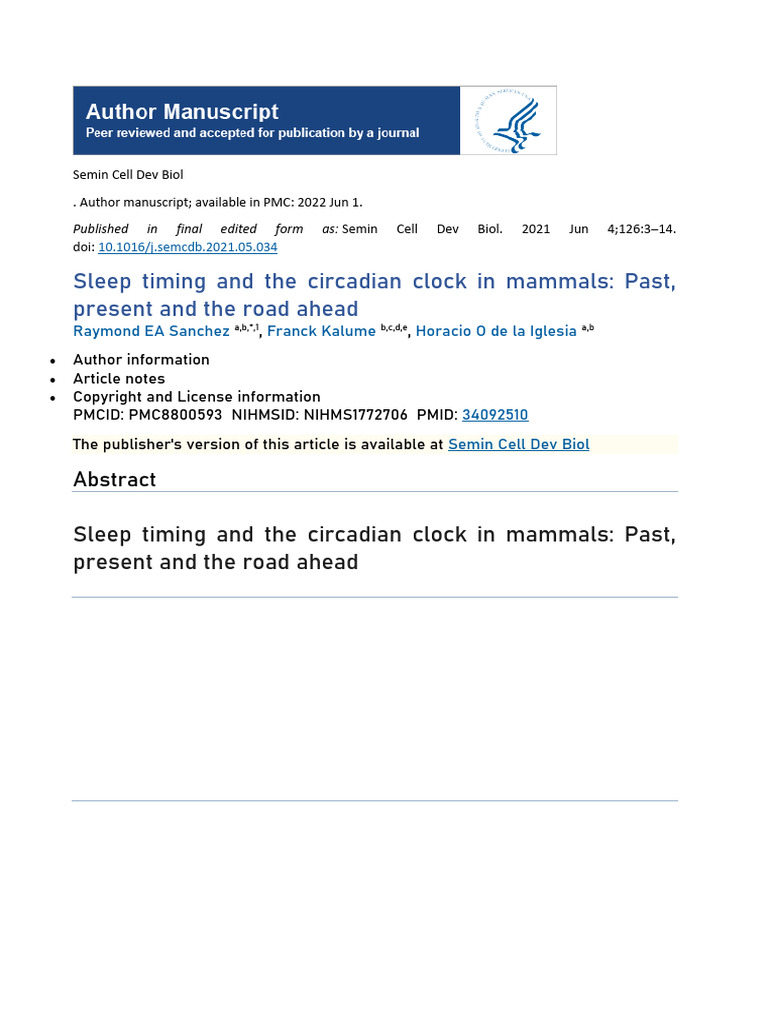 Circadian Clock and Sleep in Mammals | PDF | Circadian Rhythm | Sleep