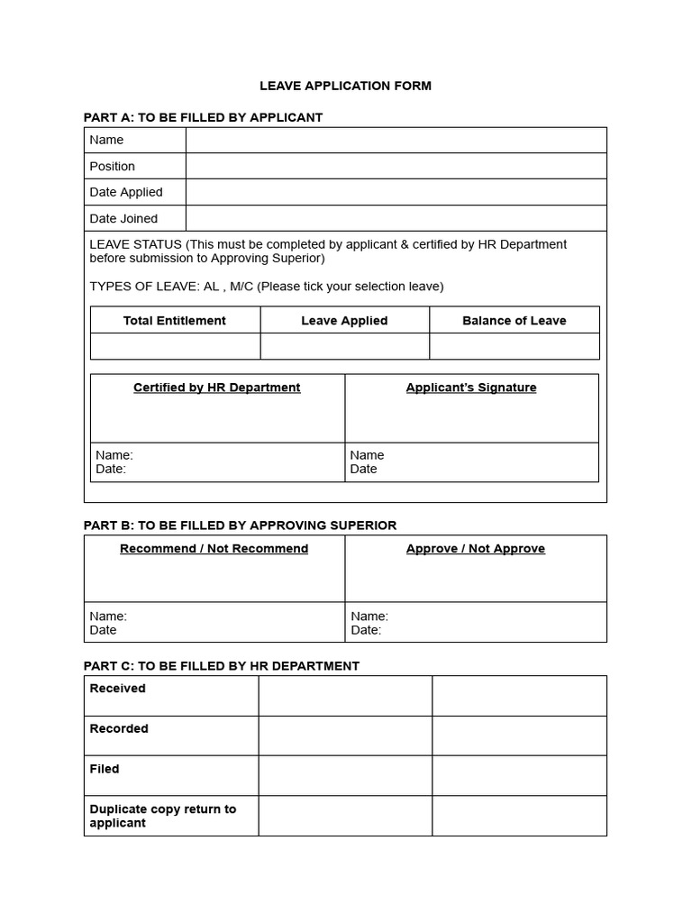 Leave Application Form Template | PDF