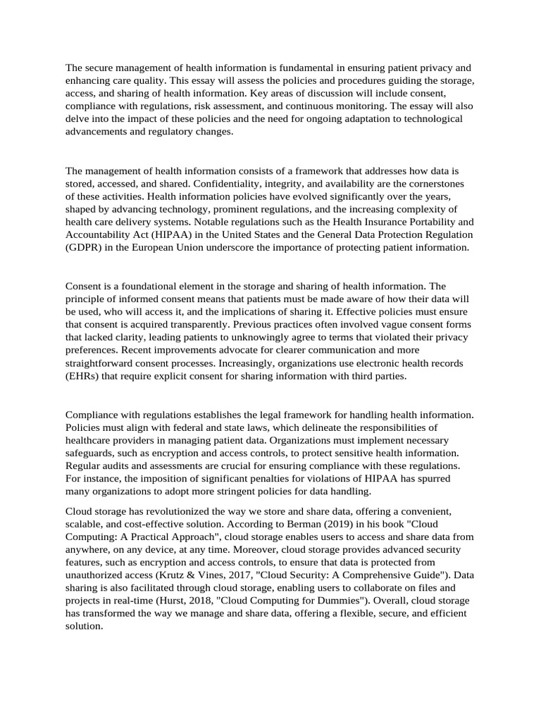 The Secure Management of Health Information Is Fundamental in Ensuring ...