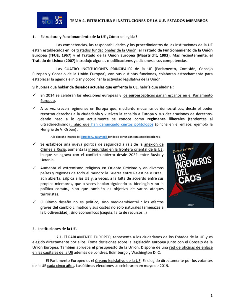 Estructura e Instituciones de la UE | PDF | Consejo europeo ...