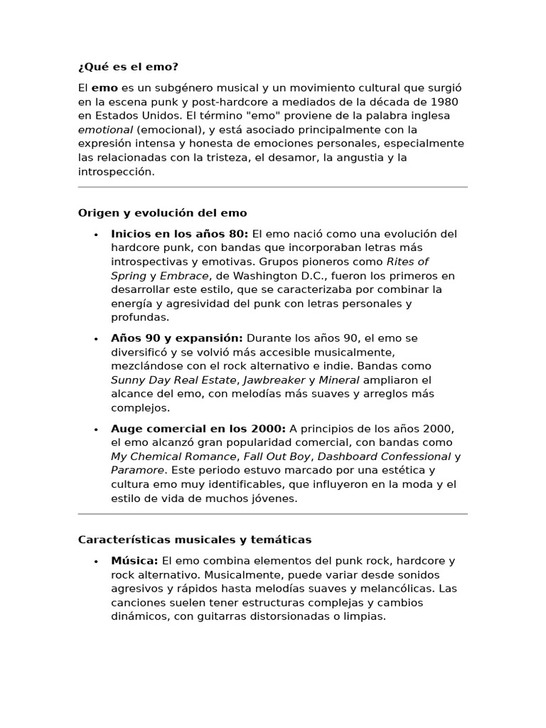 Definición y evolución del emo | PDF | Subgéneros musicales | La música ...