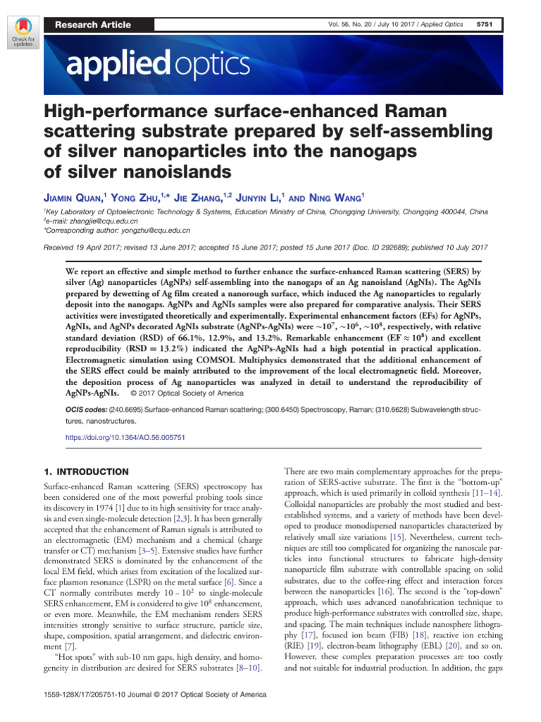High-Performance Surface-Enhanced Raman | PDF | Chemistry | Optics
