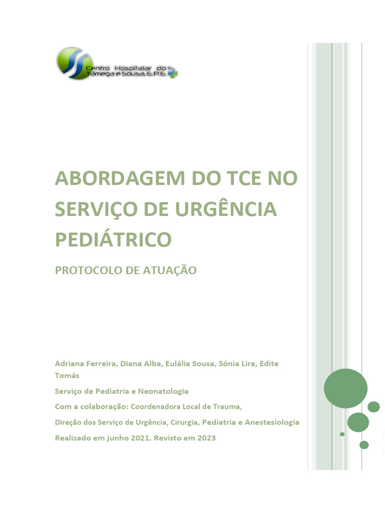 Protocolo de TCE em Pediatria | PDF | Traumatismo craniano | Doenças e ...