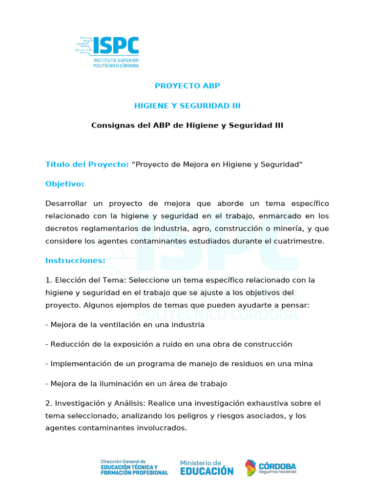 Proyecto de Mejora en Higiene Laboral | PDF | Seguridad y salud ocupacional