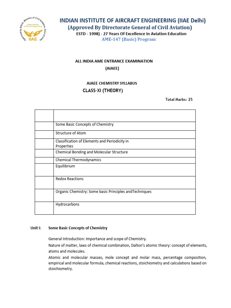 AIAEE Chemistry Syllabus 2024-25 | PDF | Chemical Reactions | Chemical Bond