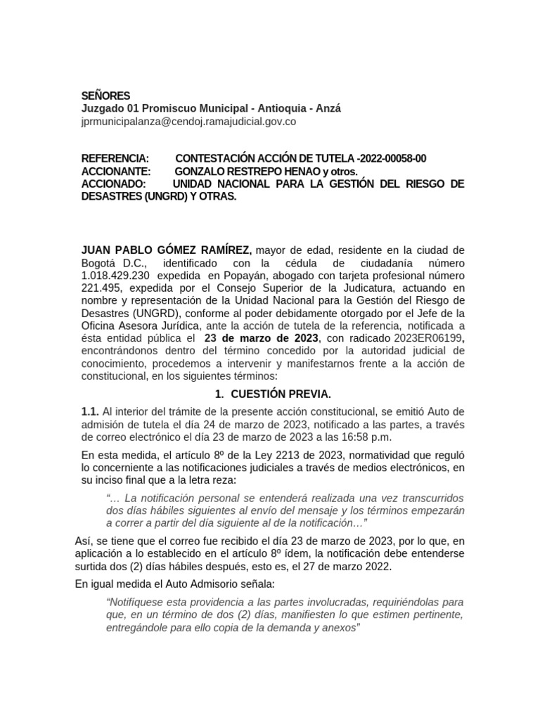 Tutela Contestación Gonzalo | PDF | Alcalde | Planificación
