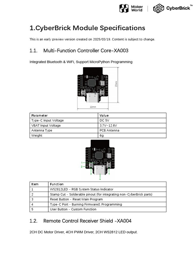 CyberBrick Module Specifications Guide | PDF | Analog To Digital ...