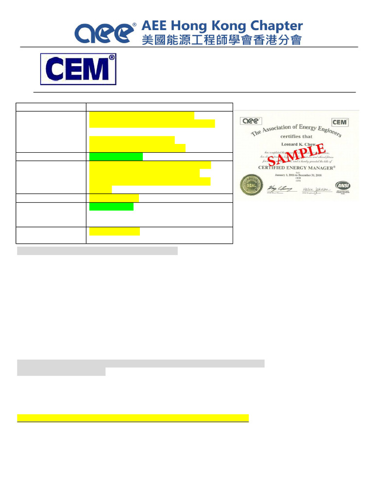 CEM Certification Course in Hong Kong | PDF | Cogeneration