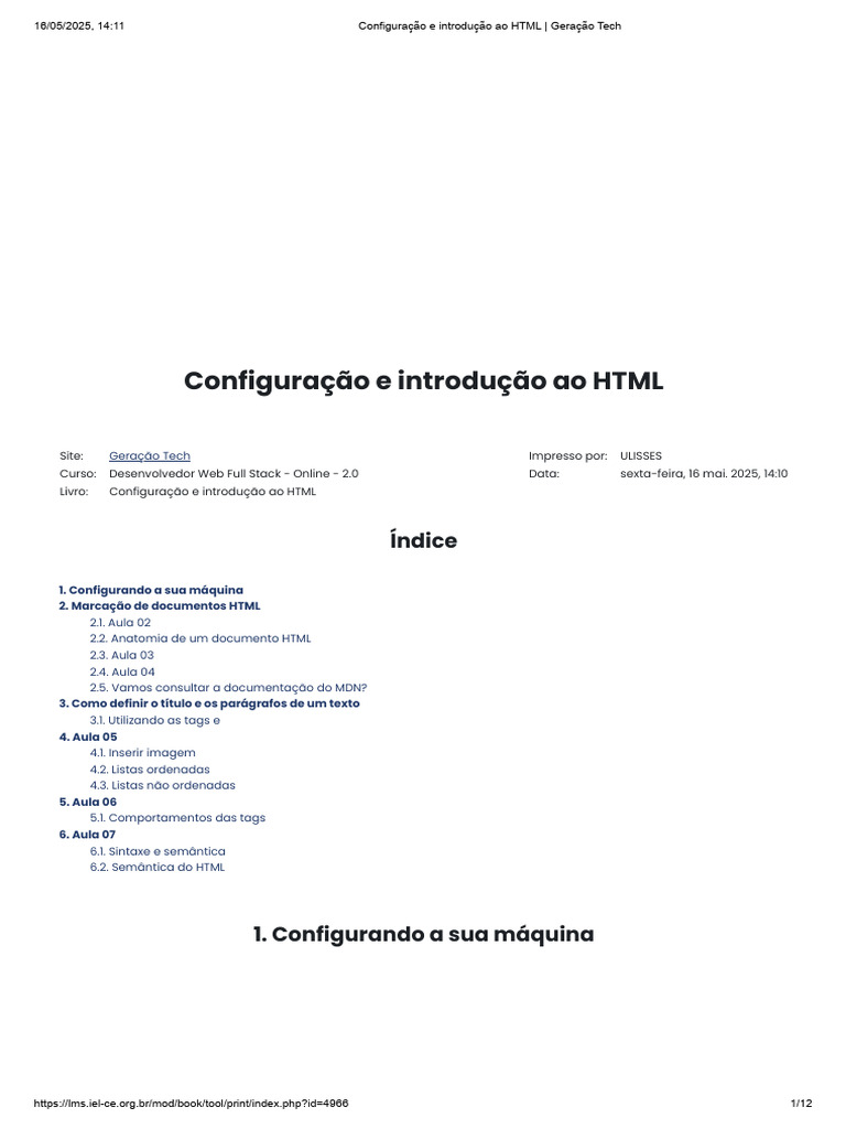 Introdução ao HTML e Configuração | PDF | Html | Elemento HTML