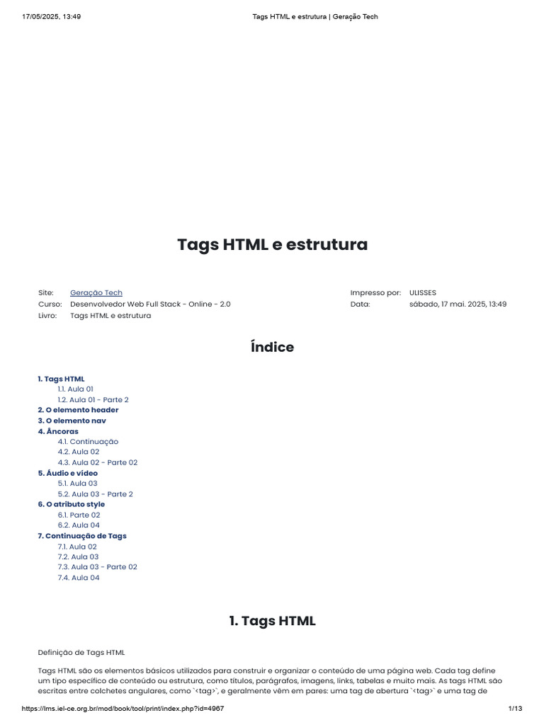 Lista Completa de Tags HTML | PDF | Html | Rede mundial de computadores