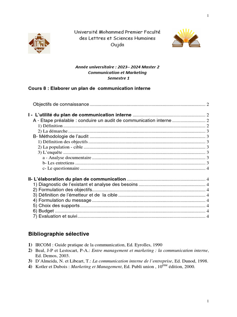 Élaboration d'un Plan de Communication Interne | PDF | Audit | la ...