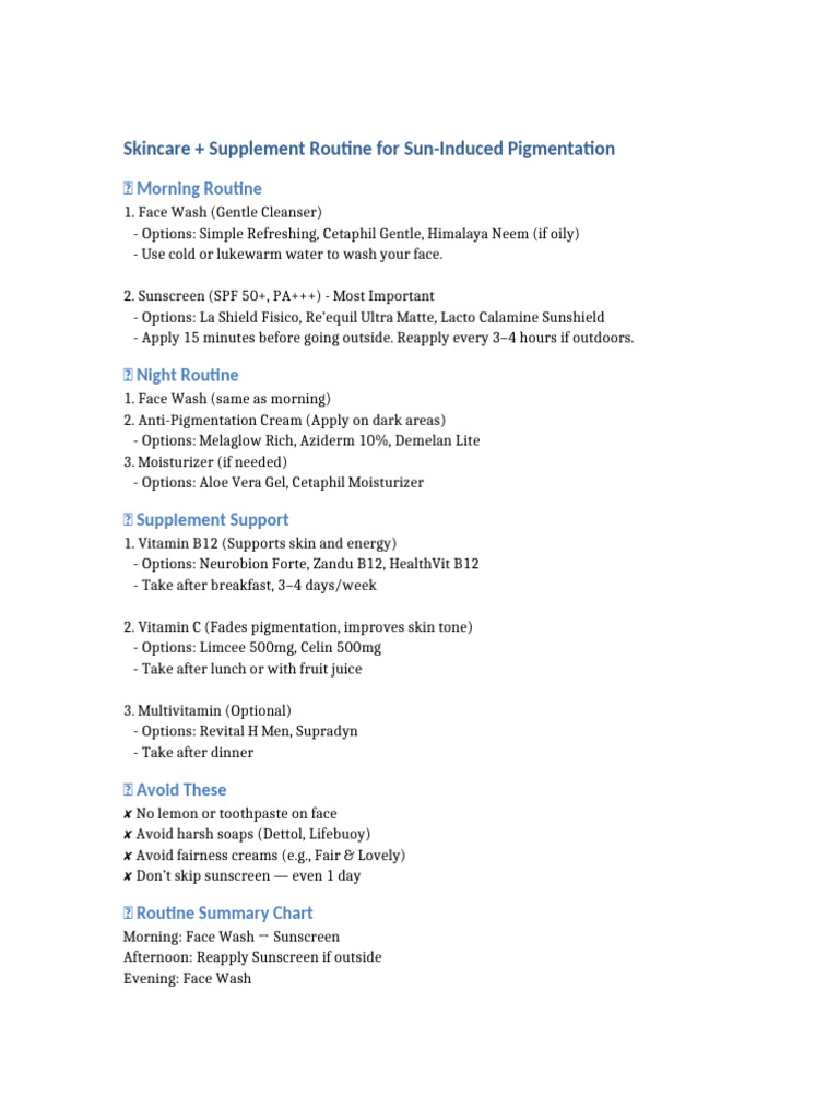 Skin - Routine - For - Sun - Pigmentation | PDF