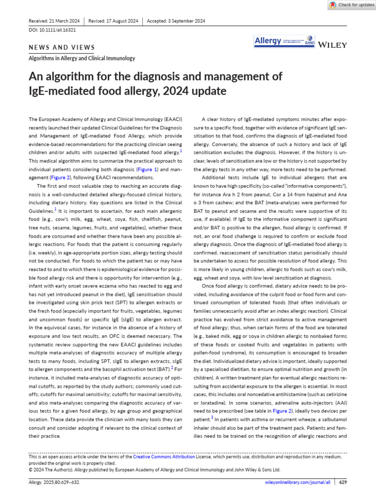 Updated Algorithm for IgE Food Allergy | PDF | Allergy | Food Allergy